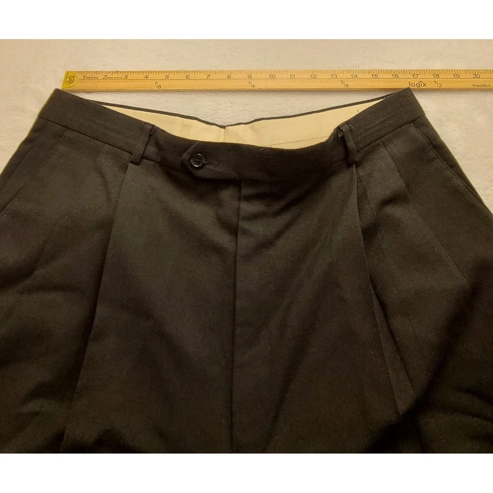 Men's Black Pleated Cuffed Dress Pants Straight Leg Trousers 35x31 Casual Office